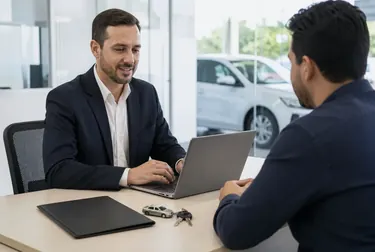 Profissional realizando o licenciamento de veículo em um escritório de despachante.